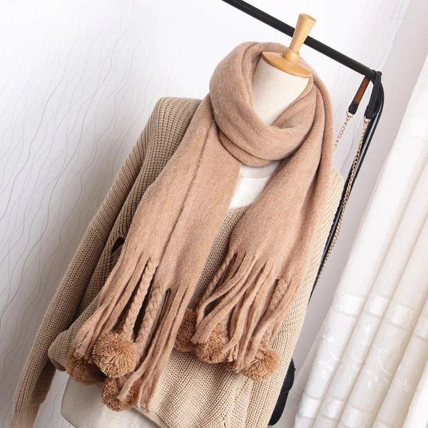 Sciarpe Moda Solido Inverno Sciarpa lavorata a maglia in cashmere per le donne Design Scialle caldo Avvolgere Coperta spessa Pashmina Neckercheif Poncho Bunfanda