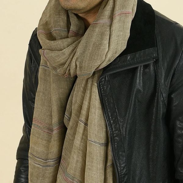 Шарфы Внешняя торговля Европейский и американский мужской полосатый шарф, окрашенный в пряжу, мужской зимний однотонный хлопковый и льняной шарф Facto 231011
