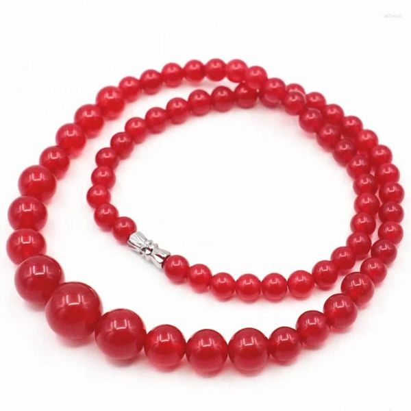 Ketten Mode 6-14mm Natürliche Brasilien Rot Stein Runde Perlen Turm Halskette Kette Chalcedon Jade Frauen Choker 18 zoll B04