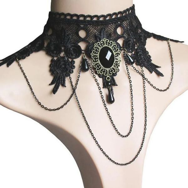 Stud NCEE Gotico Vittoriano Collana di pizzo nero Donna Ragazza Boho Nappa di cristallo Girocollo sexy Steampunk Dark Loli Stile Gioielli di Halloween 231012