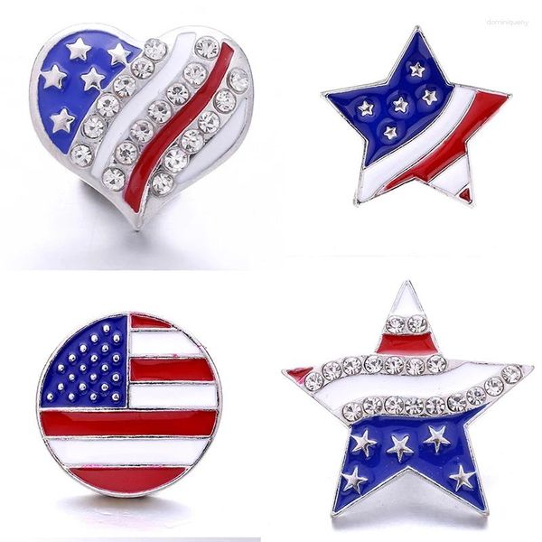 Charme Pulseiras Dia da Independência Bandeira dos EUA Cinco Estrelas Cristal 20mm Botão de Pressão de Metal Para Pulseira DIY Jóias XH5322
