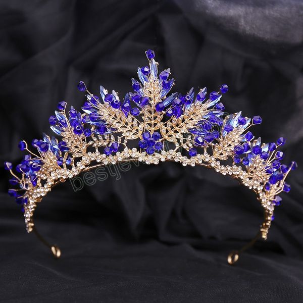 Coroa de cristal azul vermelho, tiaras de noiva, moda rainha, strass, diadema cz, acessórios de joias para cabelo de casamento