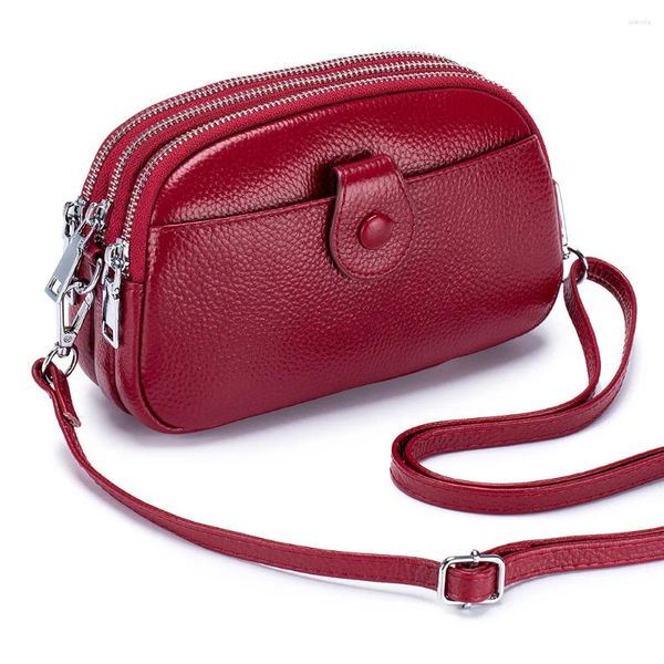 Abendtaschen 2023 Damen Umhängetasche Leder Kleine Umhängetasche Mode Einfacher Doppelreißverschluss Tragbare Monochrome Telefonbrieftasche