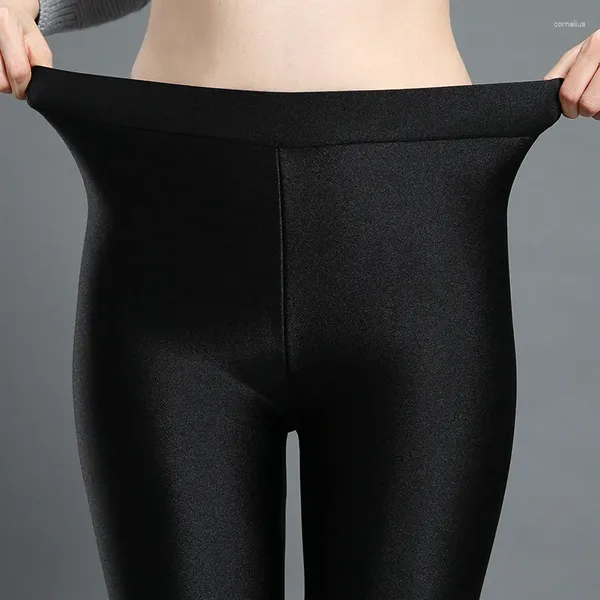 Damen-Hosen, Push-Up-Leggings, Damen, Schwarz, sexy Leggins, glänzend, Herbst, Frühling, schlanke Leggings, dehnbar, weich, große Größe, Spandex