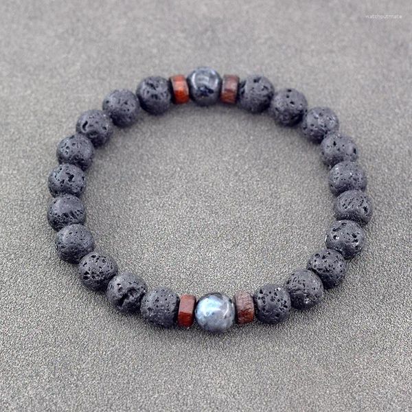 Braccialetti con ciondoli Bracciale in pietra vulcanica per uomo Labradorite 8mm Perline Buddha tibetano Preghiera Meditazione Bracciale Gioielli da donna Regalo