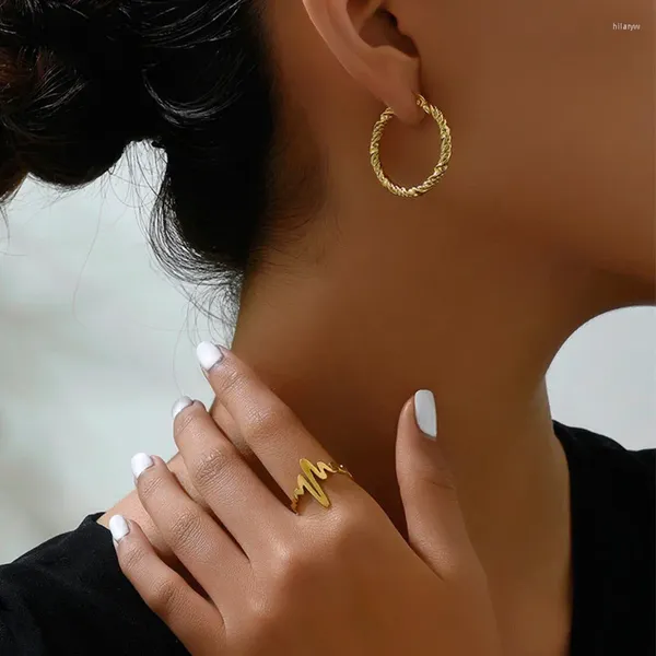 Colar brincos conjunto kymyad aço inoxidável jóias femininas cor de ouro anel de argola mulher 2 peças acessórios para mulher