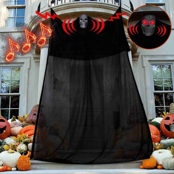 Outros suprimentos para festas de eventos Halloween Ghost Pendurado Decorações ativadas com LED Light-up Red Eyes Voice Halloween assustador assustador decoração interna externa T231012