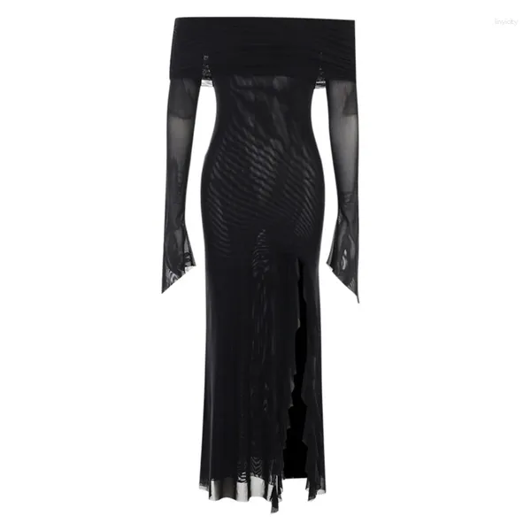 Sciarpe Abbigliamento da spiaggia da donna Donna Estate Manica lunga Senza spalline Abito maxi con spalle scoperte Abiti aderenti tinta unita Drop