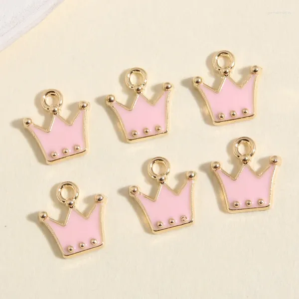 Encantos 10 pçs cor de ouro 12x11mm bonito esmalte mini coroa princesa pingente caber diy brincos jóias fazendo acessórios artesanais