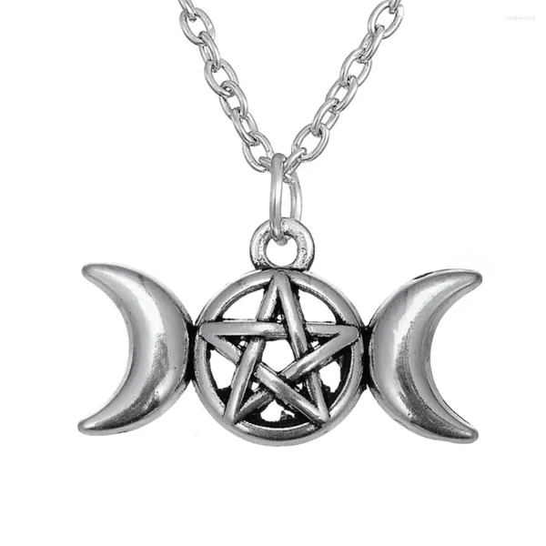 Collane con ciondolo Dea della Luna Tripla Wicca Pentagramma Collana con amuleto magico Donna Uomo Pendenti a catena Gioielli vintage