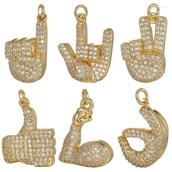 Charms Juya Micro Pave Zirkon 18K Real Gold Überzogene Dekorative Signal Geste Finger Für DIY Luury Anhänger Punk Schmuck Machen