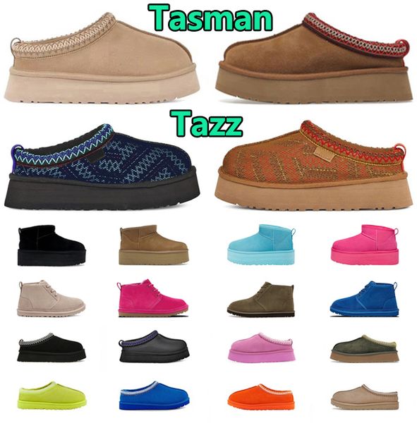 Tasarımcı Tazz Avustralya Kadın Tasman Terlik Ultra Mini Platform Boot Neumel Botlar Terlik Katır Slaytları Slip-On Süet Üst Kış Slayt Ayakkabıları 35-42