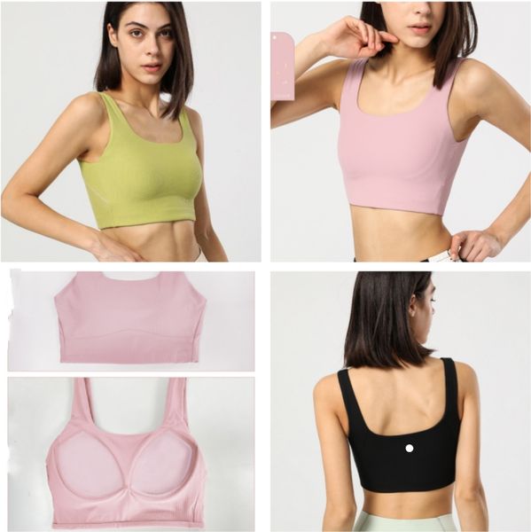 Sport LUwomen-1462 Reggiseno con canotta a costine Completi da yoga Gilet da palestra Push up Canotte fitness Sexy One Piece Coppa fissa Intimo da donna Top