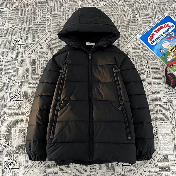 Homens Down Parkas Inverno CottonPadded Jaquetas Gola Alta Com Capuz Amassado Windbreaker Casaco Sólido College Preto Branco Vermelho Jaqueta Acolchoada 231011