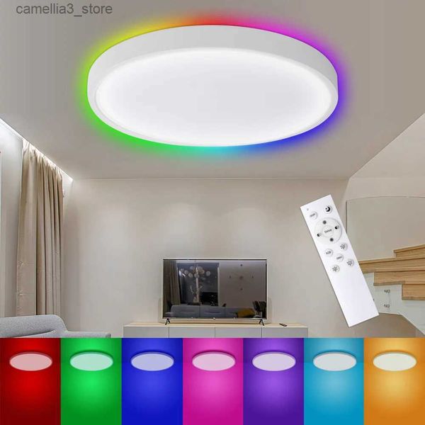 Tavan Işıkları Benexmart Tuya Wifi Led Yuvarlak Tavan Işık Çift Katman Tasarım 34W CCT RGB Renkli Dimmabable Atmosfer Lambası Alexa Google Home Home Q231012