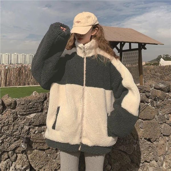 Giacche da donna Autunno Inverno Cappotto in peluche femminile Tasca Capispalla casual Elegante cappotto in pelliccia sintetica Giacca patchwork con cerniera morbida calda