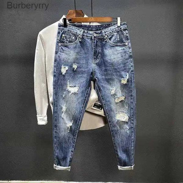 Jeans masculinos rasgados calças de cowboy dos homens com impressão rasgado buracos quebrados calças gráficas estéticas cônicas harajuku clássico por xs jeans para homens l231011