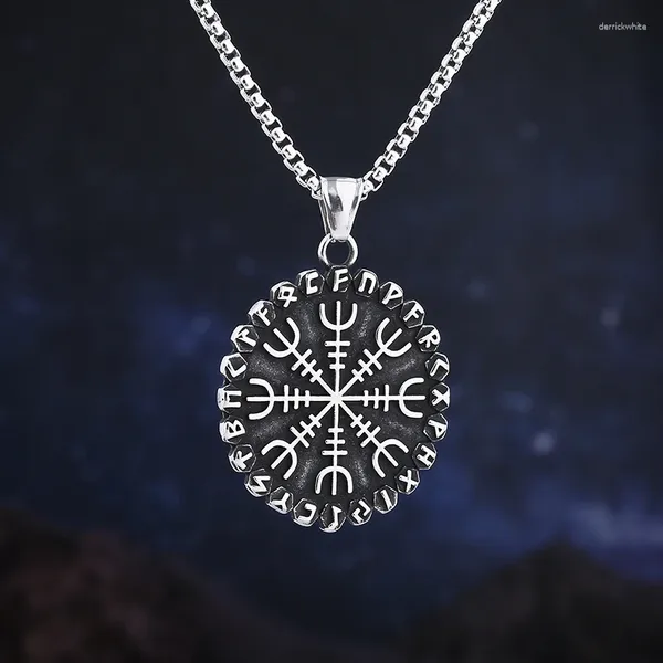 Colares Pingente 2023 Aço Inoxidável Vintage Viking Rune Bússola Colar Metal Pagan Amuleto para Homens Acessórios