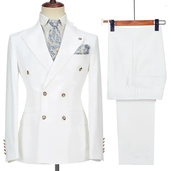 Ternos masculinos 2023 Costume Homme White Busas Double Business For Men Groom Casamento Terno Masculino Slim Fit 2pcs (calças blazer)