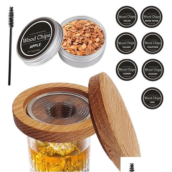 Bar Ferramentas 10 Pçs / Lote Cocktail Whisky Fumante Kit Com 8 Sabor Diferente Frutas Natural Aparas De Madeira Para Bebidas Acessórios De Cozinha D Dhbxa