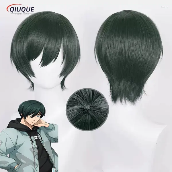 Fontes de festa 2 estilo rin itoshi cosplay peruca anime bloqueio azul verde/preto curto resistente ao calor boné de cabelo sintético