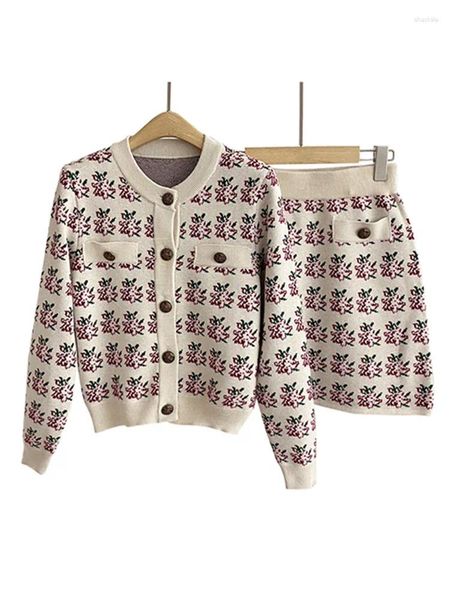 Abiti da lavoro lavorati a maglia 2 pezzi per le donne Autunno moda coreana manica lunga girocollo cardigan lavorato a maglia maglione minigonna abiti da donna