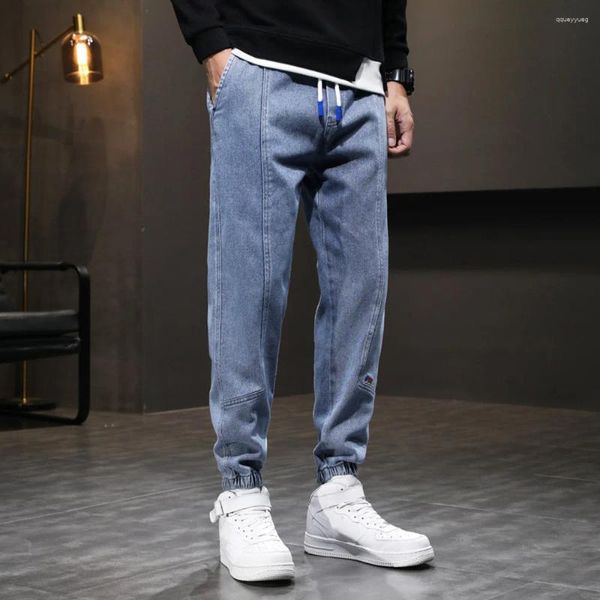 Мужские джинсы, осенние свободные брюки-шаровары, большие размеры, модные повседневные прямые уличные брюки с девятью очками, серые