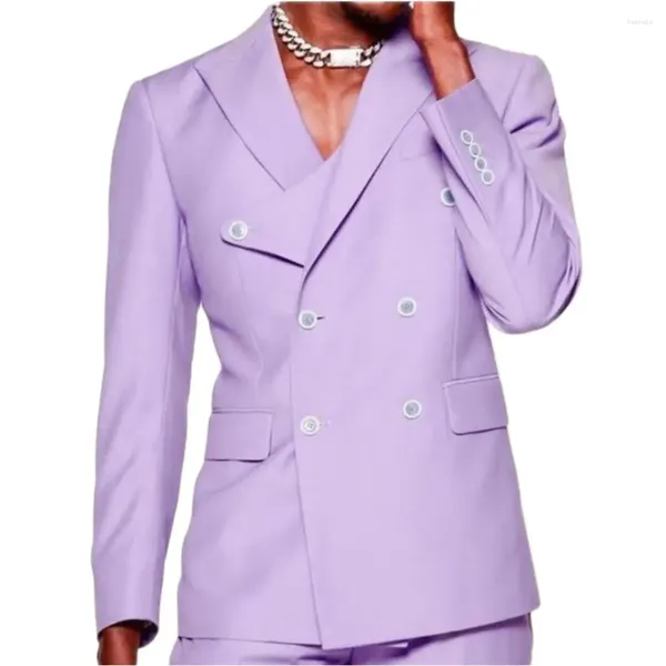Мужские костюмы Светло-фиолетовый пиджак Брюки Специальный дизайн пуговиц Двубортный костюм с 6 пуговицами Пальто Свадебная одежда 2 шт. Куртка Брюки