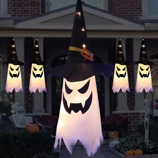 Altri articoli per feste per eventi Nuova decorazione di Halloween a LED Luce lampeggiante Gypsophila Ghost Festival Dress Up Glowing Wizard Cappello fantasma Lampada appesa Decor T231012