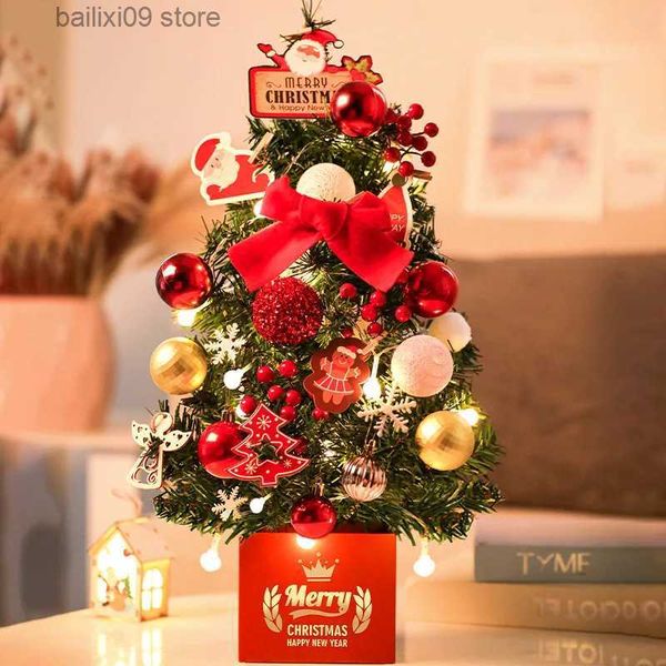 Decorazioni natalizie 30/45/60 cm Albero di Natale Mini albero di Natale artificiale Luce LED Natale Decorazioni per la casa Regalo Pino Albero di Natale Set T231012