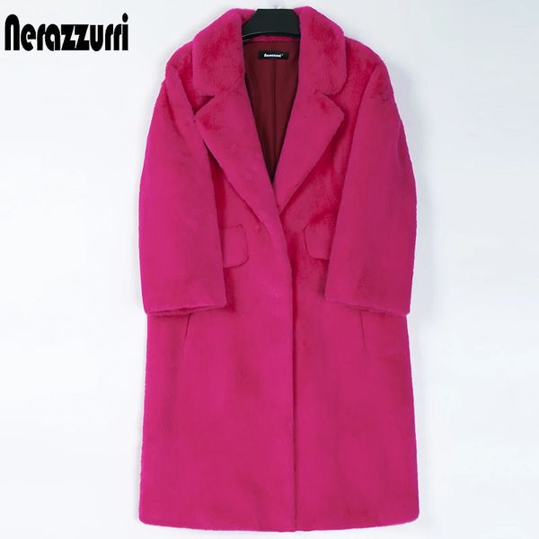 Pelliccia da donna Pelliccia sintetica Nerazzurri Cappotto invernale lungo in pelliccia sintetica rosa da donna Risvolto caldo spesso nero morbido soffice giacca allentata elegante moda coreana 231011