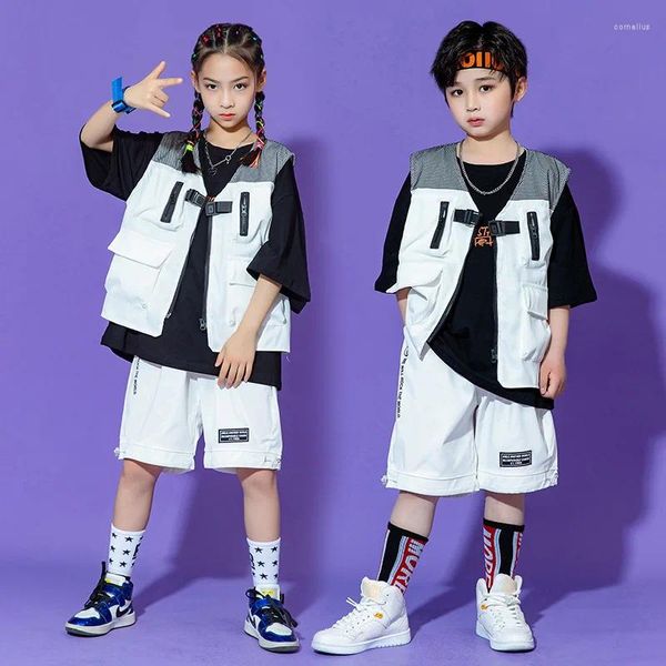 Stage Wear Bambini Abiti da ballo jazz per ragazze Gilet bianco Pantaloncini larghi Suit Ragazzi Modern Hip Hop Dance Performance DQS11967