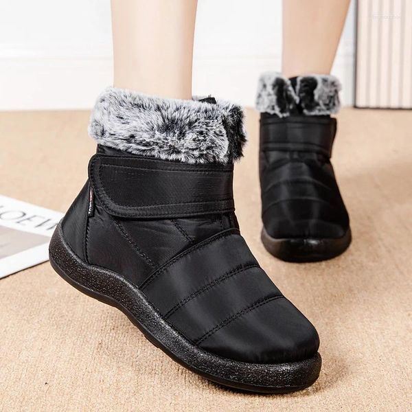 Botas de pele falsa quente impermeável neve mulheres 2023 engrossar pelúcia inverno tornozelo mulher antiderrapante gancho loop algodão acolchoado sapatos