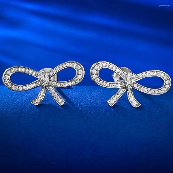 Stud Küpe Mağazası 925 STERLING Gümüş Laboratuvar Safir Taş İnce Bowknot Kulak Çıtçıtları Kadınlar İçin Düğün Takı