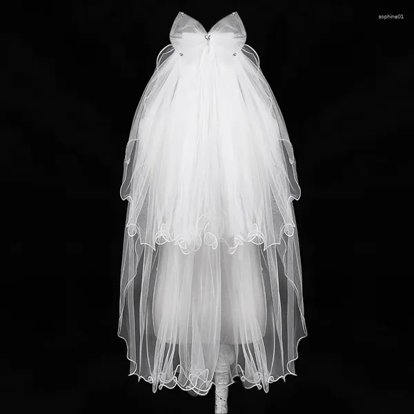 Veli da sposa Donna Tulle Velo da sposa con pettine per capelli Bowknot Breve performance sul palco 2 strati Puntelli per feste Copricapo Pography