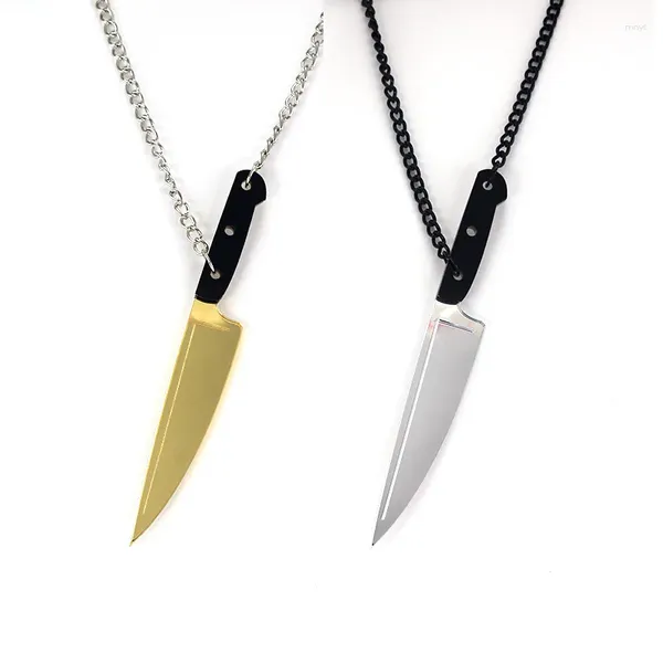 Anhänger Halsketten Übertreiben Messer Halskette Für Frauen Männer Spiegel Gold Silber Farbe Acryl Zubehör Trendy Schmuck