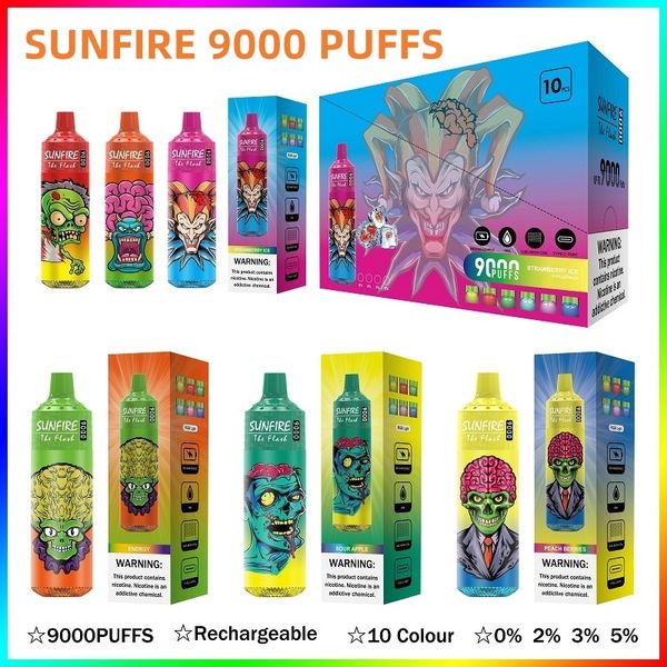 Аутентичный Sunfire 8000 9000 Puffs Одноразовая сигарета Pod E с 18 мл POD 600MAH
