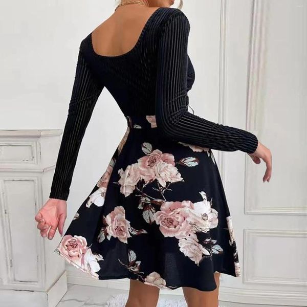Vestidos casuais feminino primavera e outono floral impressão costura longo banquete vestido apertado elegante mulher sexy 2023