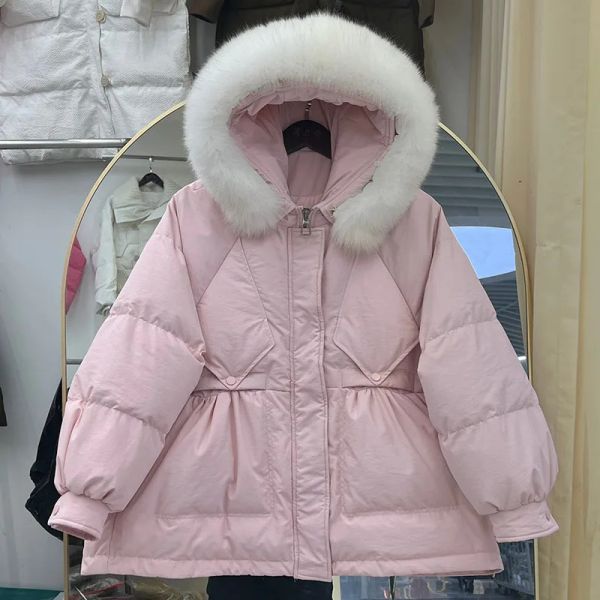 Qnpqyx nova moda feminina inverno solto parkas jaquetas quentes casacos femininos bolso com capuz parka puffer jaqueta real pele de raposa