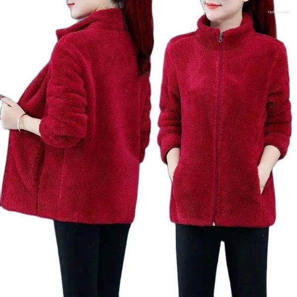 Giacche da donna Cappotto in pile polare double-face Giacca corta Autunno Inverno Addensato Peloso Capispalla caldo Top Felpa con cappuccio Donna 4XL