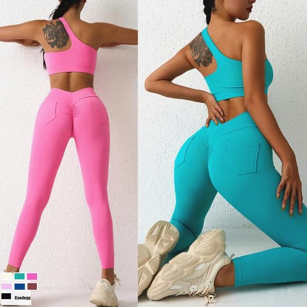 Aktive Sets 2023 1/2 stücke Tasche V Taille Nylon Scrunch Yoga Set Frauen Sport Legging Gym Squat Proof fitness Hose Workout Shorts Anzüge
