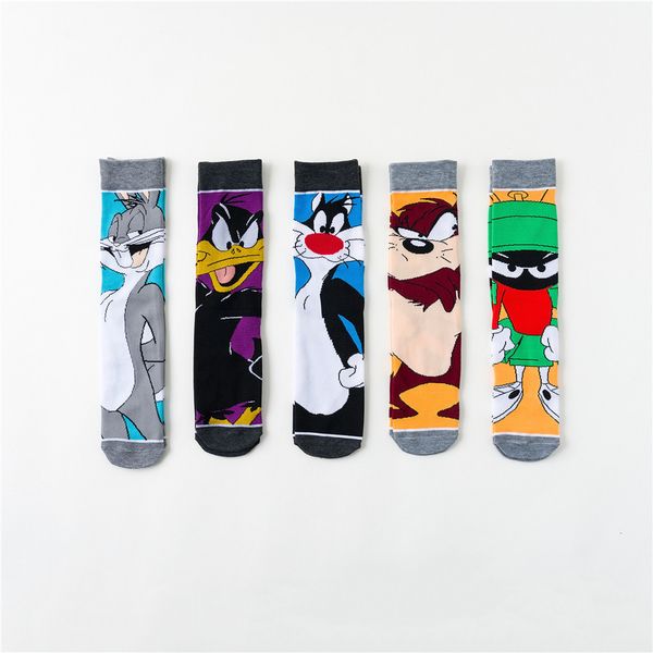 Herren Kleid Socken Cartoon Anime Kunst Tiere Thema Socken Baumwolle Casual Grau Kaninchen Schwarz Fett Katze Angry Cat Socken Männer Frauen 5 Stile