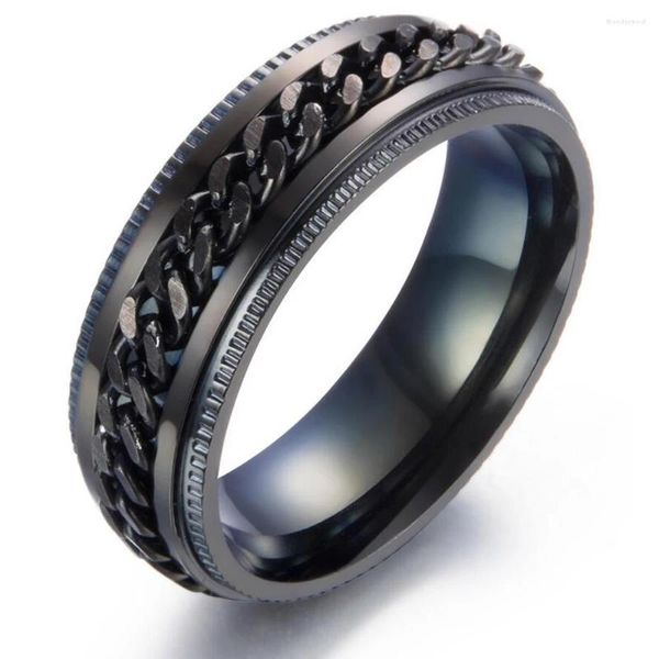 Кольца кластера, вращающийся дизайн, черная цепочка из нержавеющей стали для мужчин, титановое кольцо Anel Maxi, ювелирные изделия