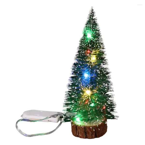 Decorações de Natal Mini Árvore DIY com Luz LED Presente de Festa em Casa Miniatura Reutilizável Agulha de Pinho Cedro Decoração de Mesa Casa de Bonecas de Férias