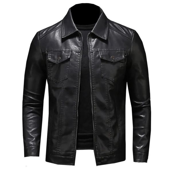 Giacca da moto in pelle da uomo in ecopelle da uomo Tasca grande Tasca nera con cerniera Risvolto Slim Fit Uomo Primavera e autunno Cappotto in PU di alta qualità M-5XL 231012