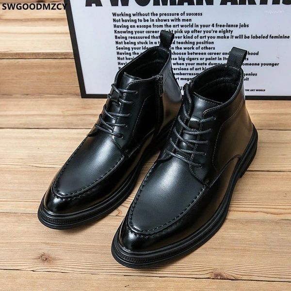 Botas plataforma sapatos motocicleta para homem 2023 preto homens tornozelo couro stivali casual chaussure de homme