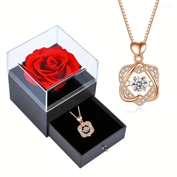 Colares pingentes coração zircão com flor rosa caixa de presente de luxo para presentes de namorada 2023 na moda mulheres colar jóias