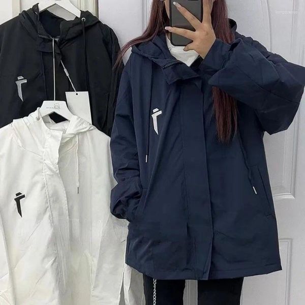 Jaquetas femininas Deeptown Harajuku Windbreaker Jaqueta Mulheres Oversize Anorak Moda Coreana Outdoor Streetwear Zipper Com Capuz Japonês Y2K