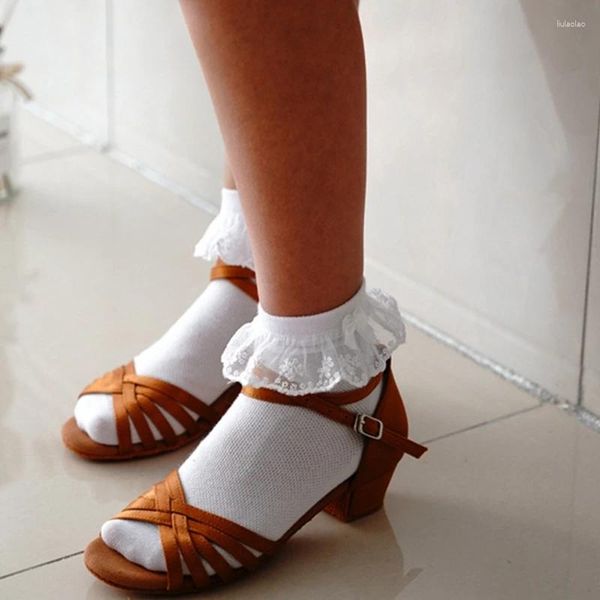 Damen-Socken, 4 Paar, für Kleinkinder, Babys, Mädchen, weiße Baumwolle, kurze süße Schleife, Rüschen, Spitze, Prinzessin, lateinamerikanisches Ballett, Tanz, Mesh, Knöchellänge