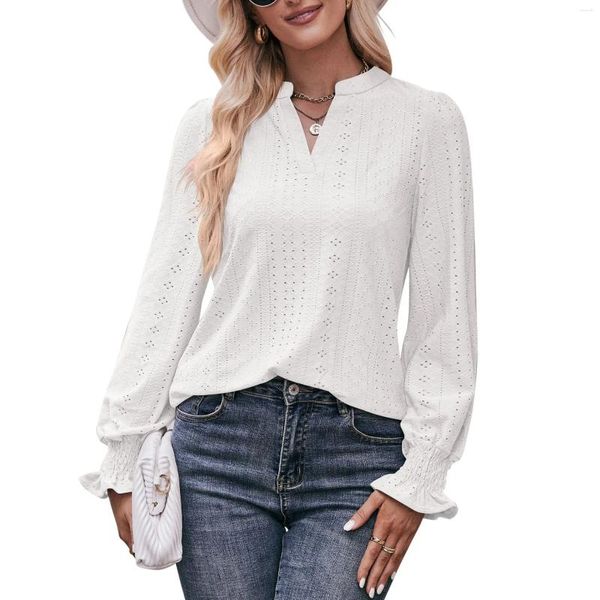 Blusas femininas camisa elegante escritório cor sólida manga longa senhoras top moda ruched gola única breasted causal simples 11